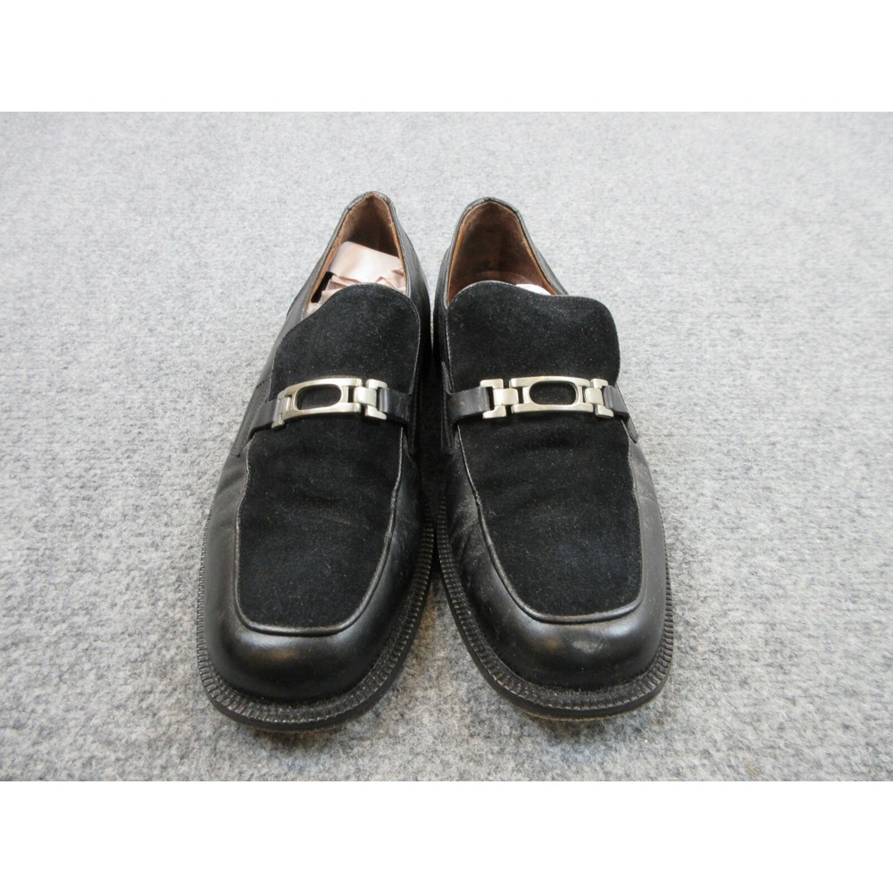 Olivier Loafers Mens Size 9‎ Leather Black Suede Shoes Silver Buckle Casual
